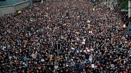 Tens of thousands of protesters march on the streets against an extradition bill in Hong Kong on Sunday, June 16, 2019. Hong Kong residents Sunday continued their massive protest over an unpopular extradition bill that has highlighted the territory&#39;s apprehension about relations with mainland China, a week after the crisis brought as many as 1 million into the streets. (AP Photo/Vincent Yu)