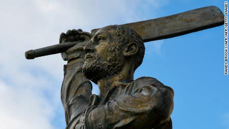 This photo shows a statue of Sir Vivian Richards during the ICC Women&#39;s World T20 final match between Australia and England at Sir Vivian Richards Cricket Ground, North Sound, Antigua and Barbuda, on November 24, 2018. (Photo by Randy Brooks / AFP)        (Photo credit should read RANDY BROOKS/AFP/Getty Images)