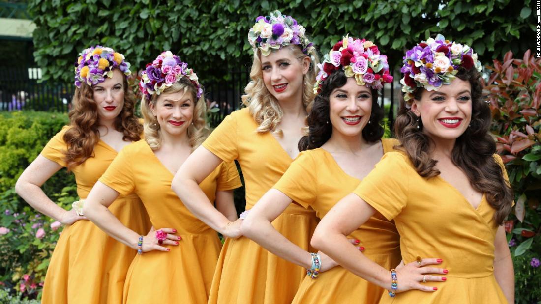 Members of the band &#39;The Tootsie Rollers&#39; pose ahead of day on at Royal AScot.