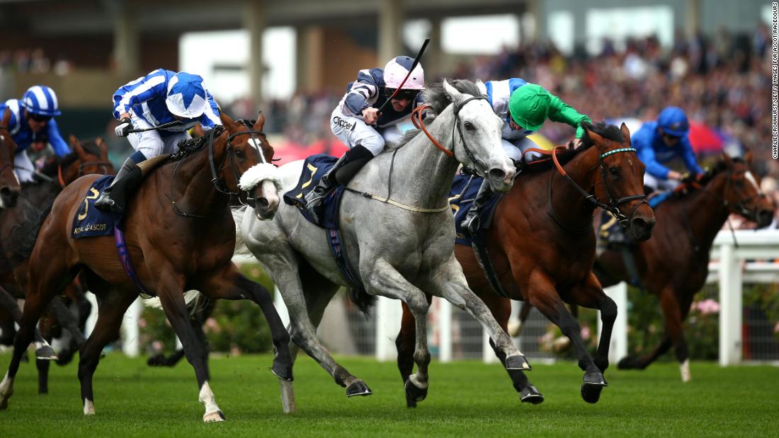 Daniel Tudhope rode Lord Glitters (grey) to victory in the opening Queen Anne Stakes on day one.