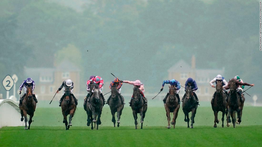 Ryan Moore rode Circus Maximus (second left, white cap) to victory in the showpiece St James&#39;s Palace Stakes ahead of the third-placed Frankie Dettori-trained favorite Too Darn Hot (in pink, center).