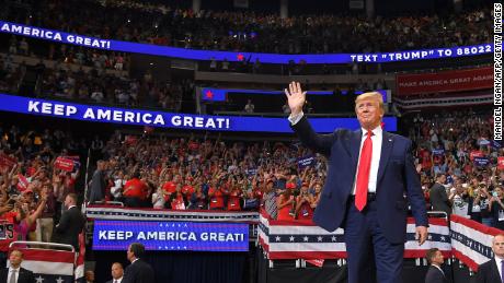 US President Donald Trump arrives to speak during a rally at the Amway Center in Orlando, Florida to officially launch his 2020 campaign on June 18, 2019. - Trump kicks off his reelection campaign at what promised to be a rollicking evening rally in Orlando. (Photo by MANDEL NGAN / AFP)        (Photo credit should read MANDEL NGAN/AFP/Getty Images)