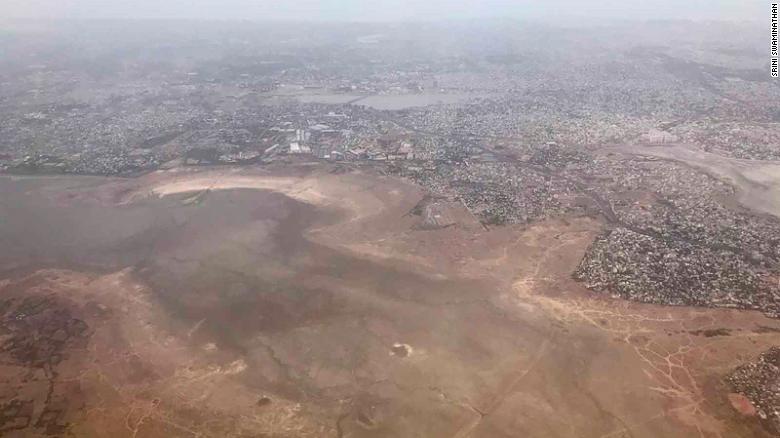 Srini Swaminathan, who took this photograph of Chembarambakkam reservoir from a plane, told CNN: &quot;I have been living here since 1992 and have never seen anything like this before.&quot;