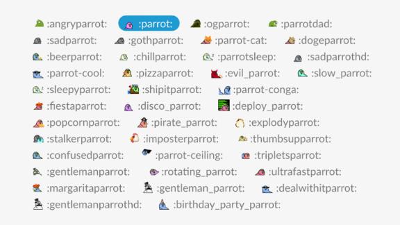 slack emojis list party parrot