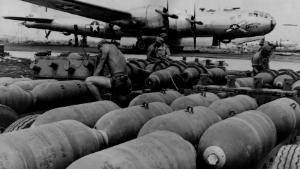 24th November 1944:  &#39;Dauntless Dottie,&#39; one of America&#39;s B29 Superfortress bombers, is made ready for a bombing run on Tokyo. Here on Saipan Island, in the Mariana Islands, the bombs are loaded that will convince the Japanese that America is serious in its intent to win the war. 