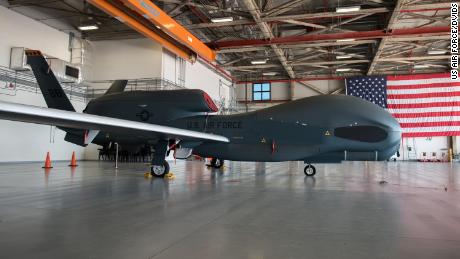 An RQ-4 Global Hawk sits static in a hangar Oct. 25, 2018, at Naval Air Station Sigonella, Italy. The RQ-4 Global Hawk is a high-altitude, long-endurance, remotely piloted aircraft with an integrated sensor suite that provides global all-weather, day or night intelligence, surveillance and reconnaissance. (U.S. Air Force photo by Staff Sgt. Ramon A. Adelan)