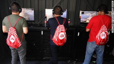 Game enthusiasts play &quot;Apex Legends&quot; during the EA Play 2019 event at the Hollywood Palladium in June.