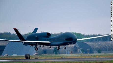 This file photograph shows an RQ-4 Global Hawk landing at Misawa Air Base in Japan on May 24, 2014.