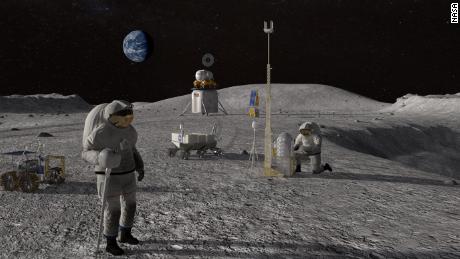 Esta representación muestra lo que la NASA prevé como una presencia humana sostenida en la luna.