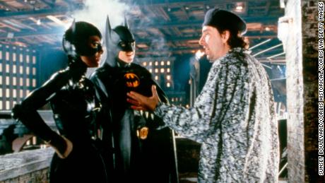 Michelle Pfeiffer and Michael Keaton with director Tim Burton on the set of his movie &#39;Batman Returns.&#39; 