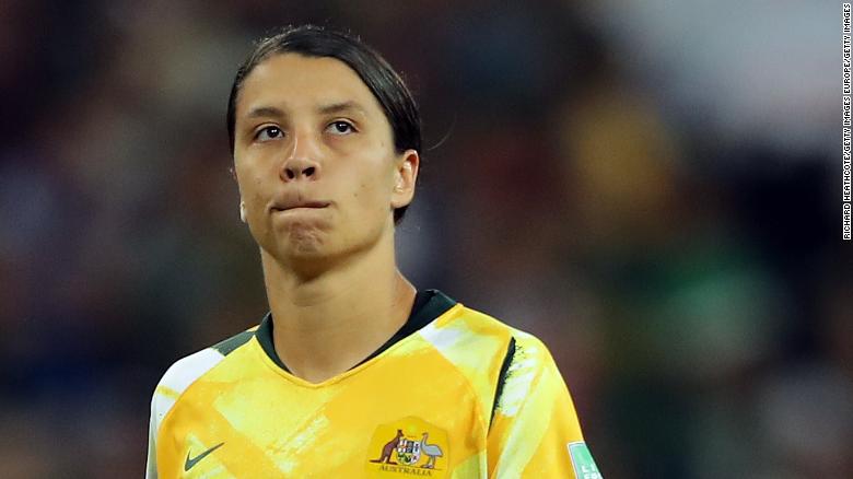 An abject Sam Kerr after sending her penalty effort high and wide in the shoot-out against Norway. 