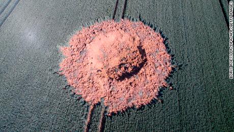 An aerial view of the crater in a field near Ahlbach, Germany, on Monday, June 24. 