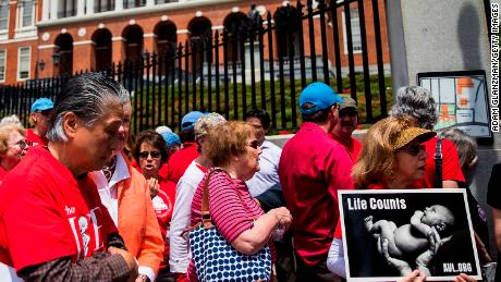 Anti-abortion activists hold a rally outside the Massachusetts Statehouse in Boston on June 17, 2019.