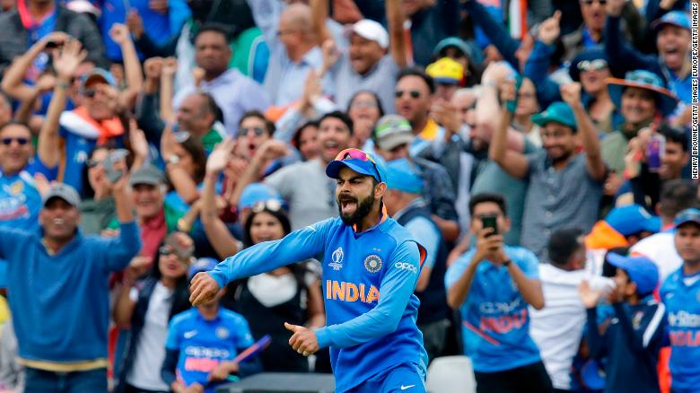 Kohli celebrates during India&#39;s World Cup victory over Australia.