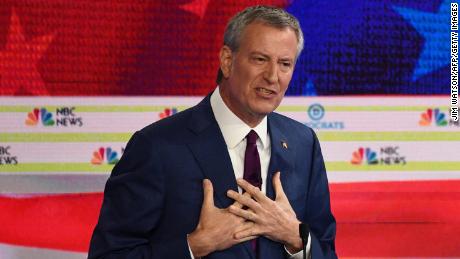 Democratic presidential hopeful Mayor of New York City Bill de Blasio participates in the first Democratic primary debate of the 2020 presidential campaign season hosted by NBC News at the Adrienne Arsht Center for the Performing Arts in Miami, Florida, June 26, 2019.