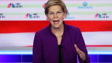 MIAMI, FLORIDA - JUNE 26: Sen. Elizabeth Warren (D-MA) speaks during the first night of the Democratic presidential debate on June 26, 2019 in Miami, Florida. A field of 20 Democratic presidential candidates was split into two groups of 10 for the first debate of the 2020 election, taking place over two nights at Knight Concert Hall of the Adrienne Arsht Center for the Performing Arts of Miami-Dade County, hosted by NBC News, MSNBC, and Telemundo. (Photo by Joe Raedle/Getty Images)