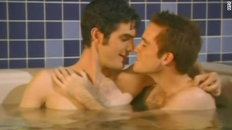 "Undressed" characters Joel and Carter in a hot tub.