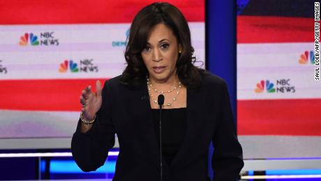 Democratic presidential hopeful US Senator for California Kamala Harris speaks during the second Democratic primary debate of the 2020 presidential campaign season hosted by NBC News at the Adrienne Arsht Center for the Performing Arts in Miami, Florida, June 27, 2019. (Photo by SAUL LOEB / AFP)        (Photo credit should read SAUL LOEB/AFP/Getty Images)