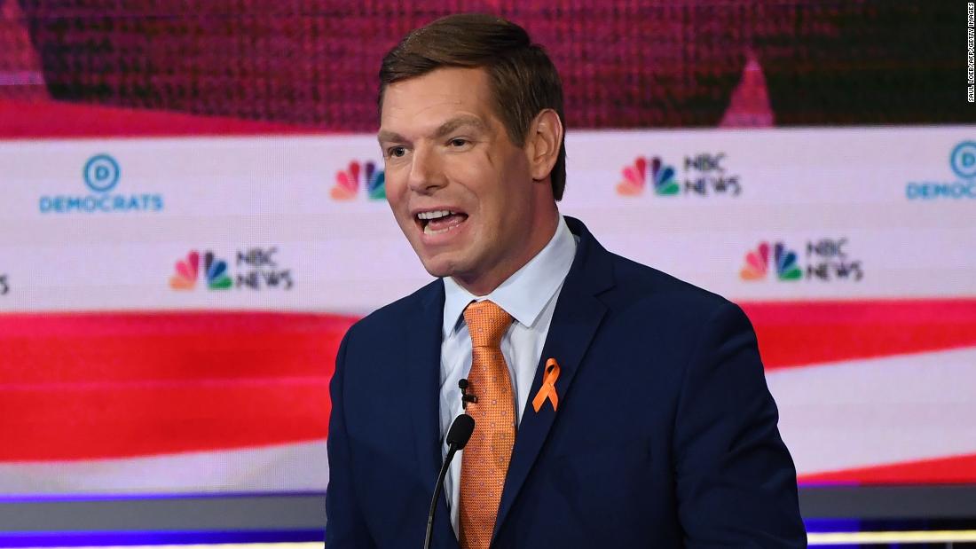 Swalwell participates in the first Democratic debates in June 2019. The high point of his campaign was likely his direct and blunt challenge to former Vice President Joe Biden during the debates. He noted that he was 6 years old when Biden came to the California Democratic convention and said &quot;it&#39;s time to pass the torch to a new generation of Americans.&quot; Swalwell said Biden &quot;was right when he said that 32 years ago. He is still right today.&quot;