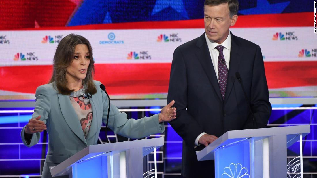 Williamson makes a point while Hickenlooper watches. Williamson, a best-selling author who is perhaps best known for being a spiritual counselor to Oprah Winfrey, says she&#39;s running for president to bring a &quot;moral and spiritual awakening&quot; for America. The Texas native ran for Congress in 2014.