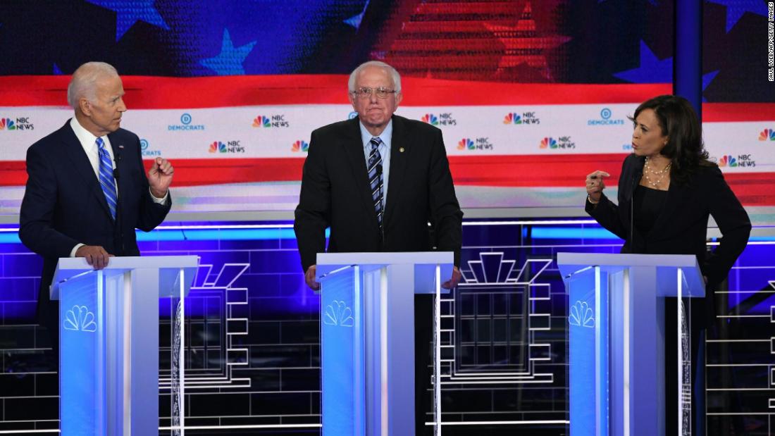 Biden is confronted by US Sen. Kamala Harris during the first Democratic debates in June 2019. Harris &lt;a href=&quot;https://www.cnn.com/politics/live-news/democratic-debate-june-27-2019/h_b381d219b33e3de6757b4feb63036316&quot; target=&quot;_blank&quot;&gt;went after Biden&lt;/a&gt; over his early-career opposition to federally mandated busing. &quot;I did not oppose busing in America,&quot; Biden told Harris. &quot;What I opposed is busing ordered by the Department of Education.&quot;