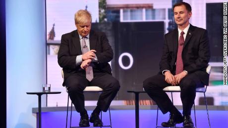 Boris Johnson and rival Jeremy Hunt during a televised leadership debate.