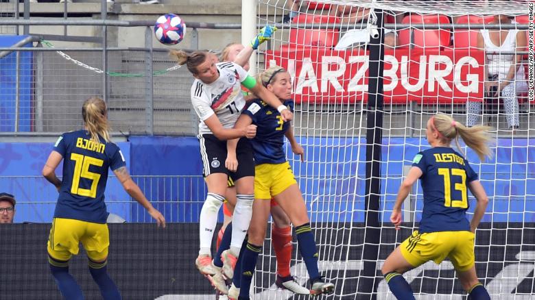 Sweden keeper Hedvig Lindahl was fortunate not to give away a penalty in the second half against Germany at the Women&#39;s World Cup. 