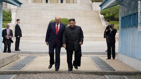 President Donald Trump takes a step with North Korean leader Kim Jong Un at the demilitarized zone separating the two Koreas, in Panmunjom, South Korea on June 30. 