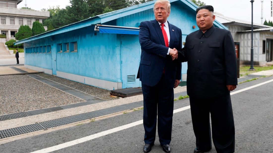 President Donald Trump meets with North Korean leader Kim Jong Un at the border village of Panmunjom in the Demilitarized Zone, South Korea, on Sunday, June 30.