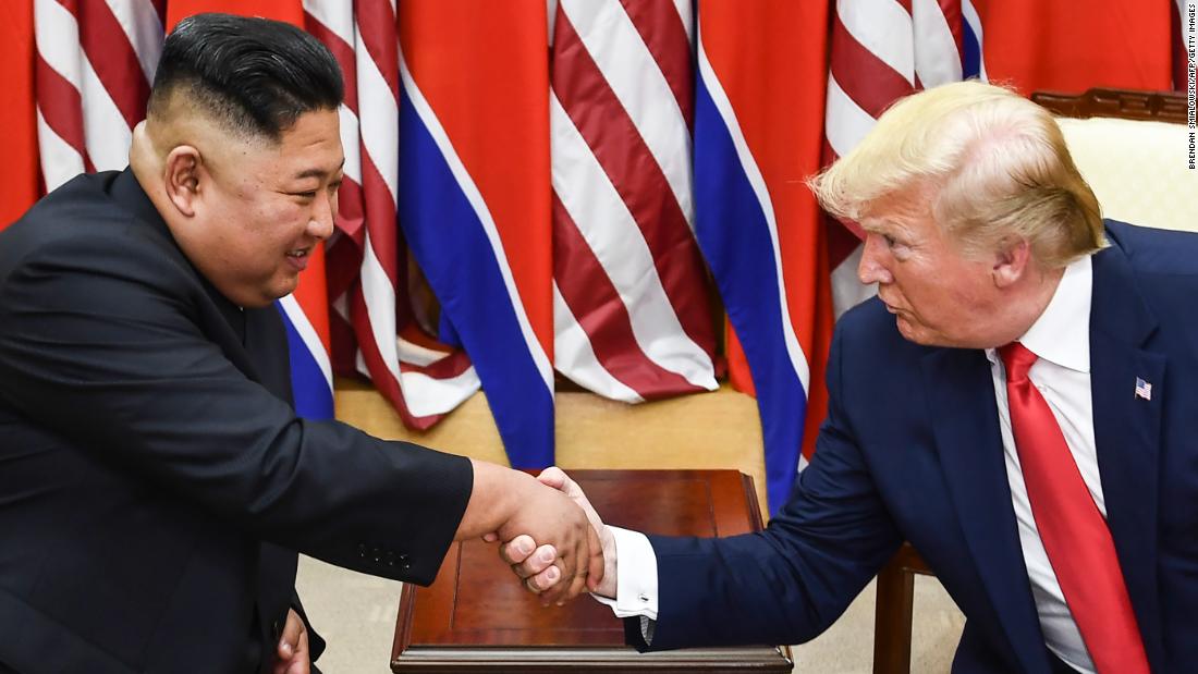 Kim and Trump shake hands during a meeting on the south side of the Military Demarcation Line that divides North and South Korea on June 30.