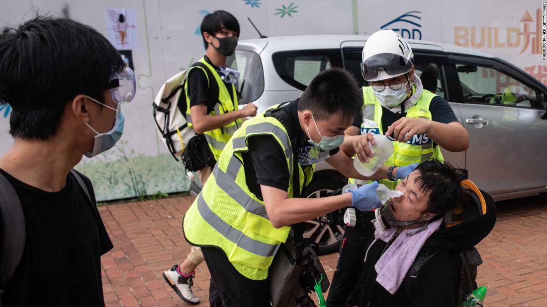A man receives medical treatment during the protests on July 1.