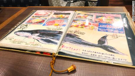 The menu at Taruichi, a Tokyo restaurant that has specialized in cooking whale meat for half a century.