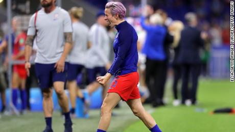 Rapinoe celebrates an enthralling 2-1 win against England. 