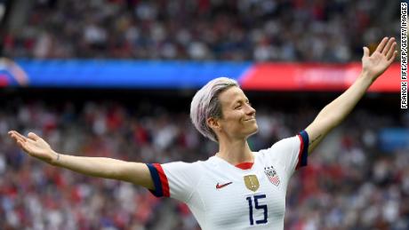 United States&#39; Megan Rapinoe strikes a statuesque pose after scoring her team&#39;s first goal against France in the 2019 Women&#39;s World Cup quarter-final match.