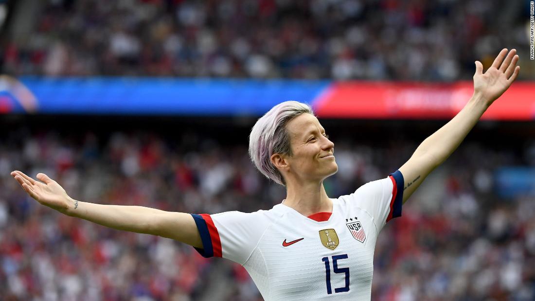 Rapinoe celebrates one of her two goals in the 2-1 victory over France in the quarterfinals. After being embroiled in a &lt;a href=&quot;https://www.cnn.com/2019/07/03/football/megan-rapinoe-message-uswnt-spt-intl/index.html&quot; target=&quot;_blank&quot;&gt;war of words with US President Donald Trump,&lt;/a&gt; Rapinoe became the focus of unprecedented scrutiny during this World Cup.