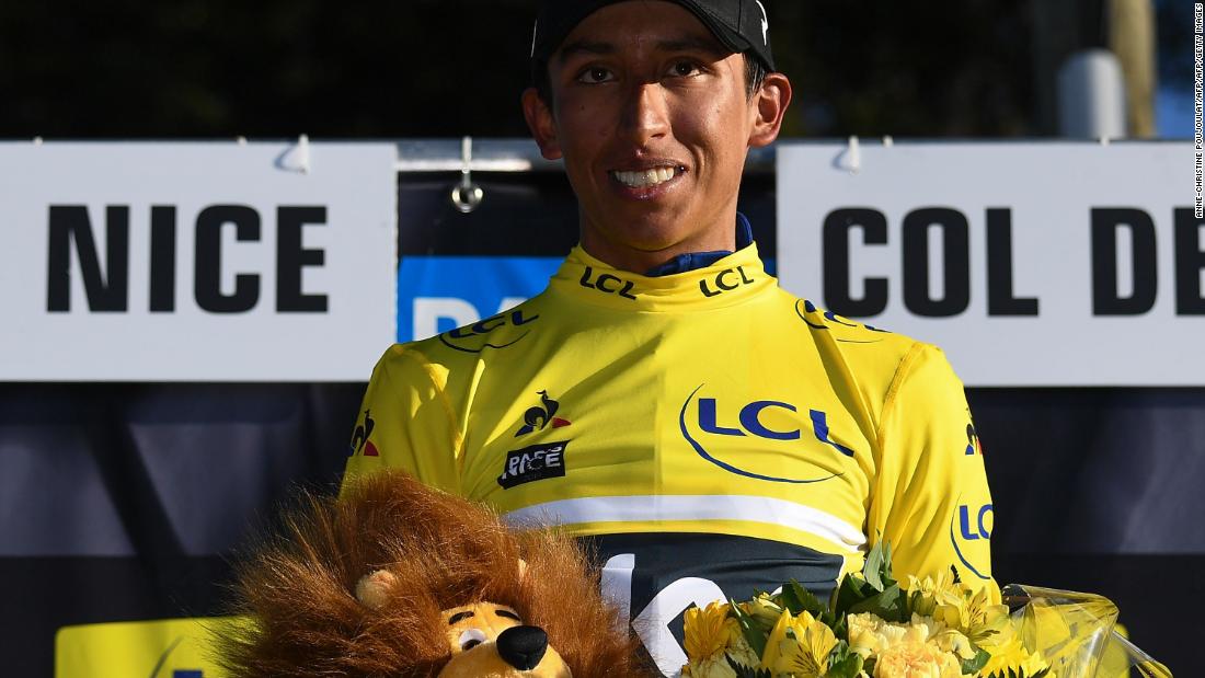 Maybe an omen? Colombia&#39;s Egan Bernal celebrates his overall leader yellow jersey after winning the Paris-Nice race earlier this year. He is among the favorites for this year&#39;s Tour de France.