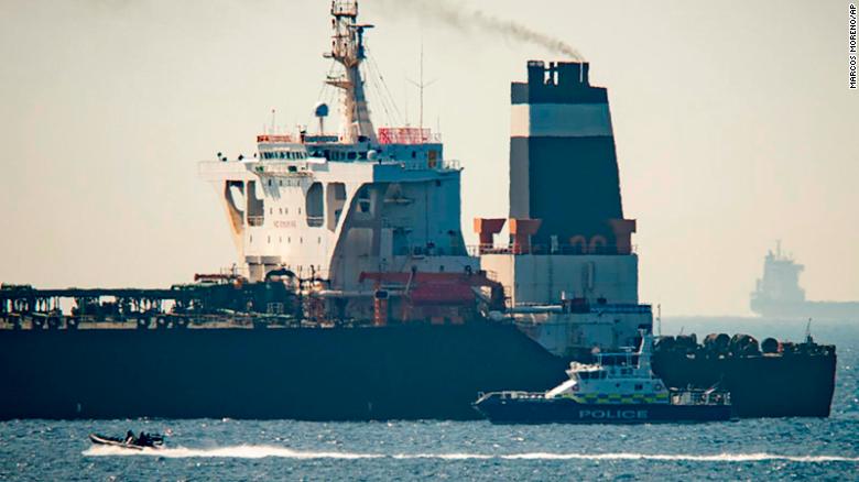 The Grace 1 super tanker lies off the coast of Gibraltar on Thursday.