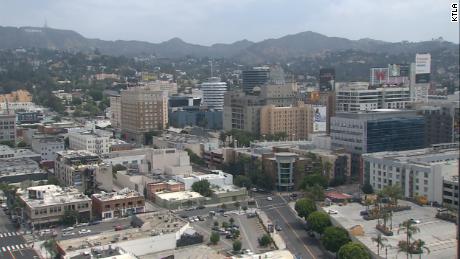 An image taken from CNN affiliate KTLA&#39;s tower camera in Hollywood after an earthquake was reported in the area.