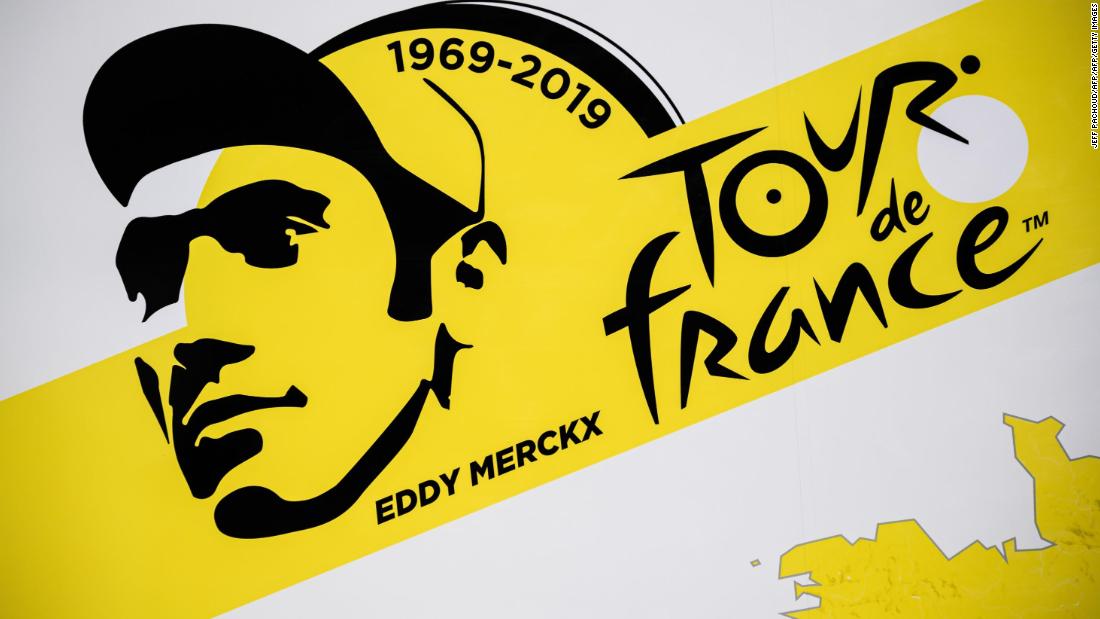 A designed portrait of Eddy Merckx features on Tour de France posters, with the 2019 start in his native Belgium in honor of his achievements with this year the 50th anniversary of his first Tour win in 1969.