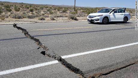 A crack in the road is seen near Ridgecrest , California on Thursday, July 4, after an earthquake in the area. 