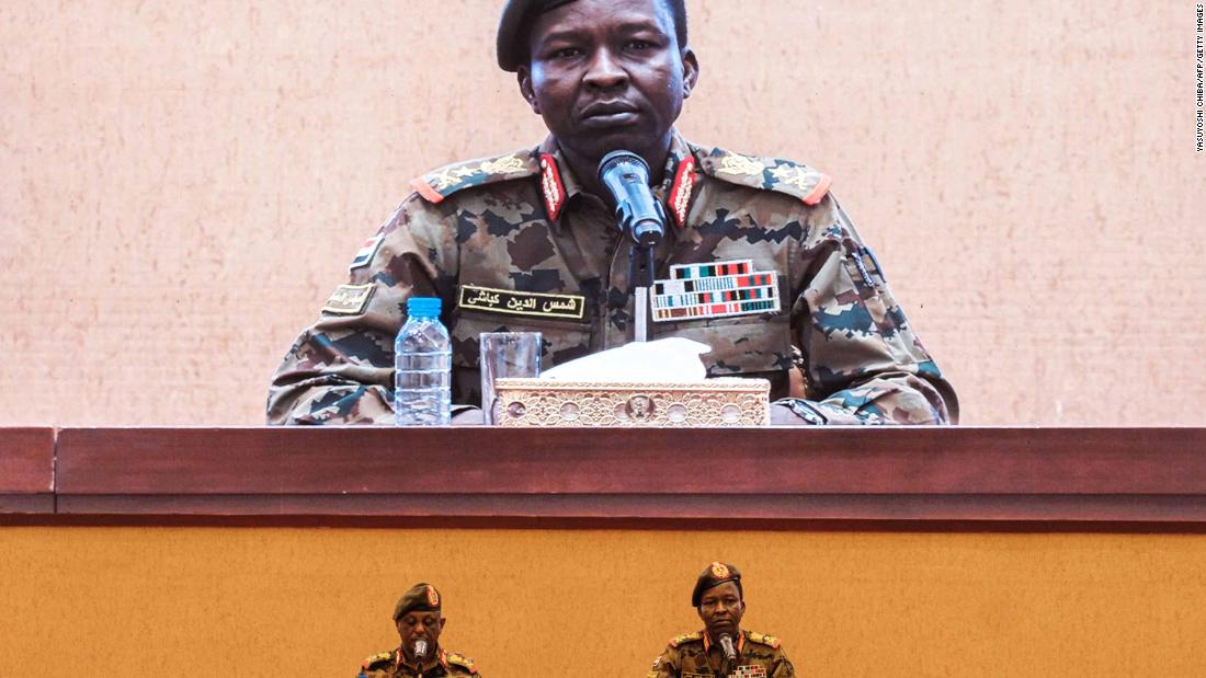 Sudan&#39;s Transitional Military Council spokesman Shams-Eddin Kabashi, right, speaks during a press conference at the Presidential Palace in Khartoum on June 13. Sudan&#39;s ruling military council admitted that it had ordered the dispersal of a Khartoum sit-in, which left more than 100 dead.