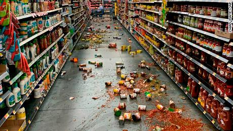 Food fell from shelves at a Walmart in Yucca Valley, California, after the major quake Friday.