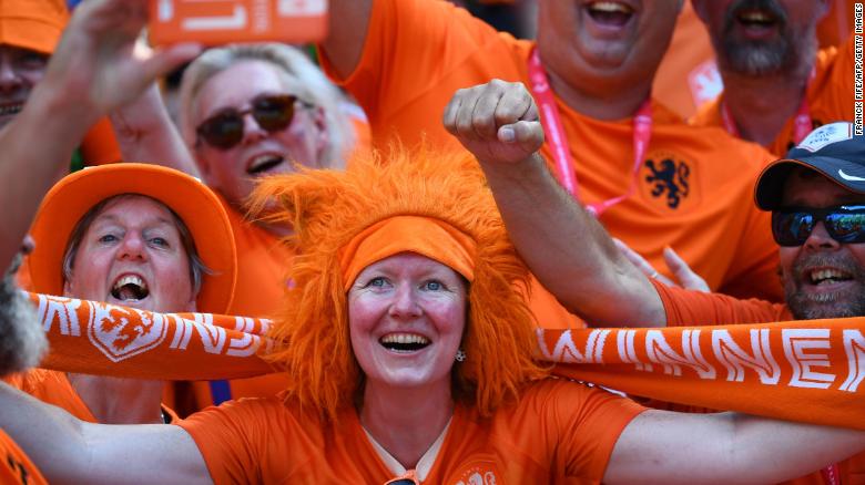 Dutch fans cheer during the pregame warmups.