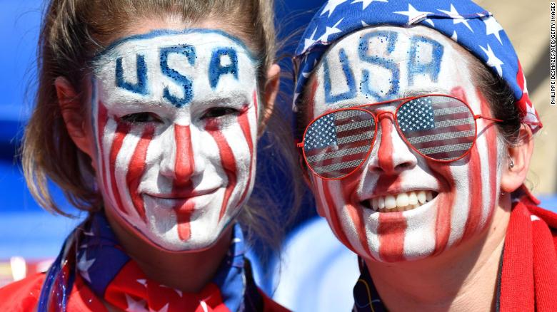 US fans get ready for the match at the stadium.