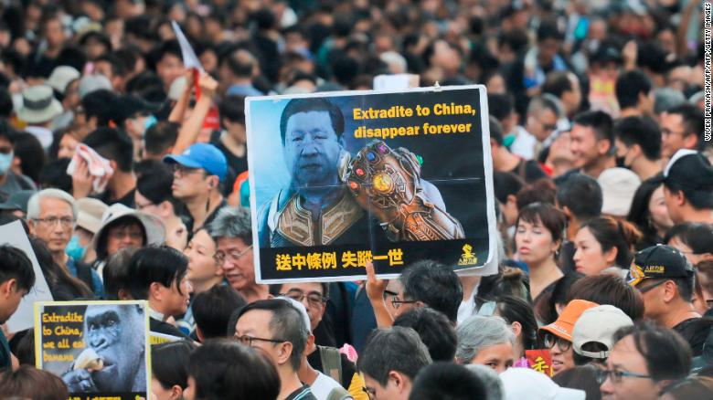 Protesters gathered near the West Kowloon railway station.