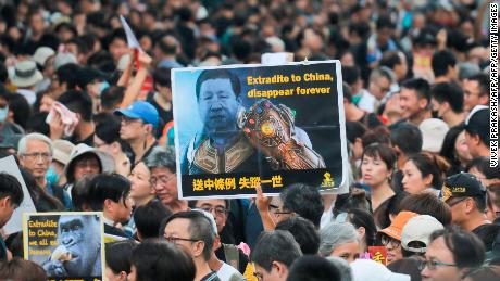 Protesters gathered 
near the West Kowloon railway station.