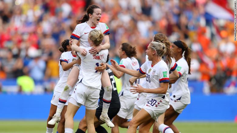 US players celebrate after winning the World Cup on Sunday, July 7.