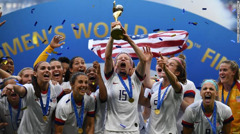 The USWNT celebrate winning the 2019 Women&#39;s World Cup. 