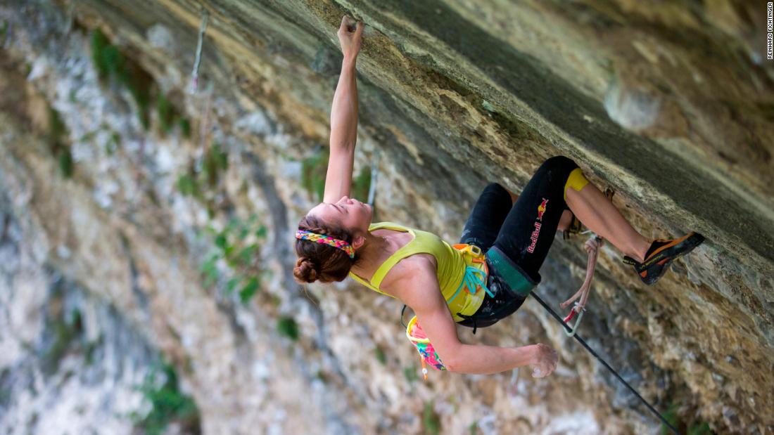 Kim climbing in Arco, Italy, in 2014. After sustaining a finger injury while competing in Switzerland in July 2019, Kim is recovering ahead of South Korea&#39;s first Olympic qualifying event, scheduled for August.