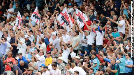 England fans &#39;The Barmy Army&#39; show their support during the semifinal clash.